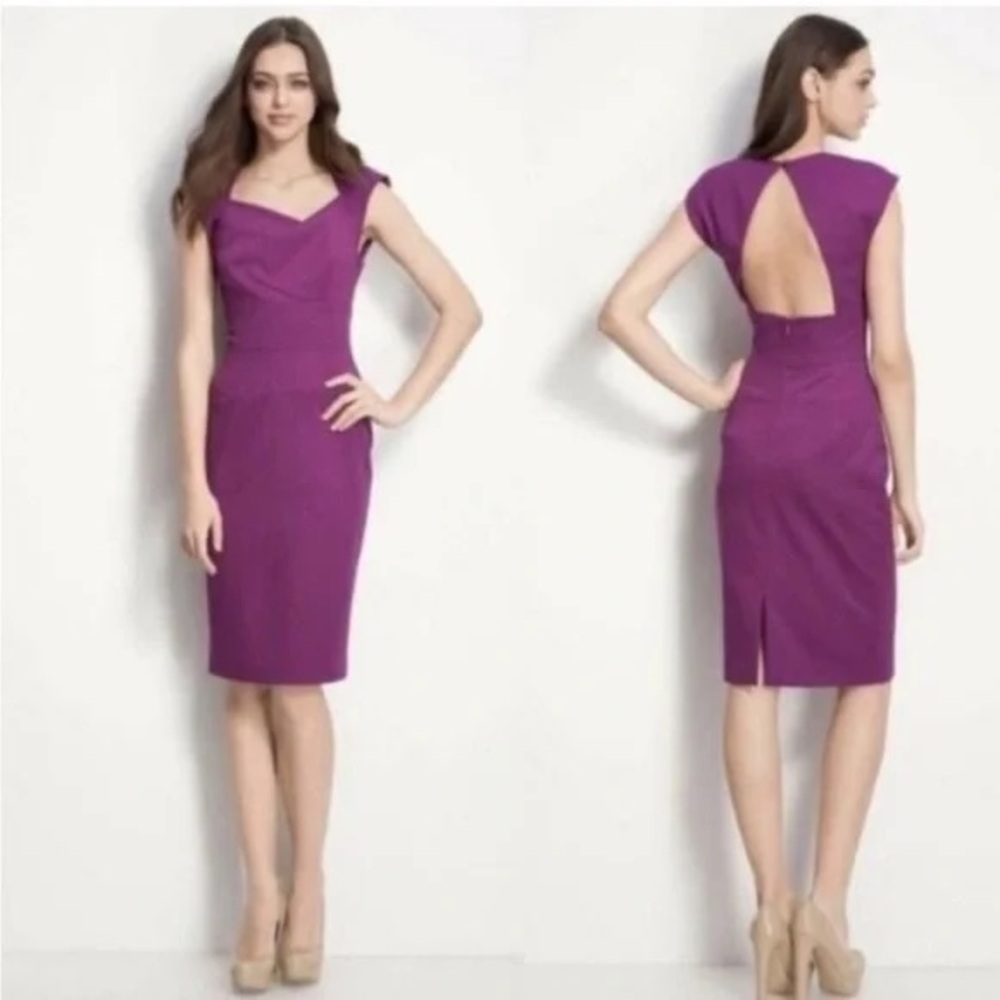 Black Halo Catherine Open Back Gabardine Sheath Dress Magenta Deep Purple